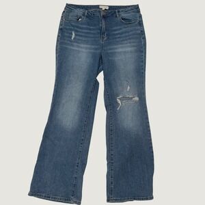 Back to School Eloquii Denim Women 14 Blue Distressed Wide Leg High Rise Jeans